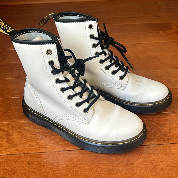 Dr. Martens Women's Zavala White Leather Combat Boots - Size 7 - Picture 2 of 11